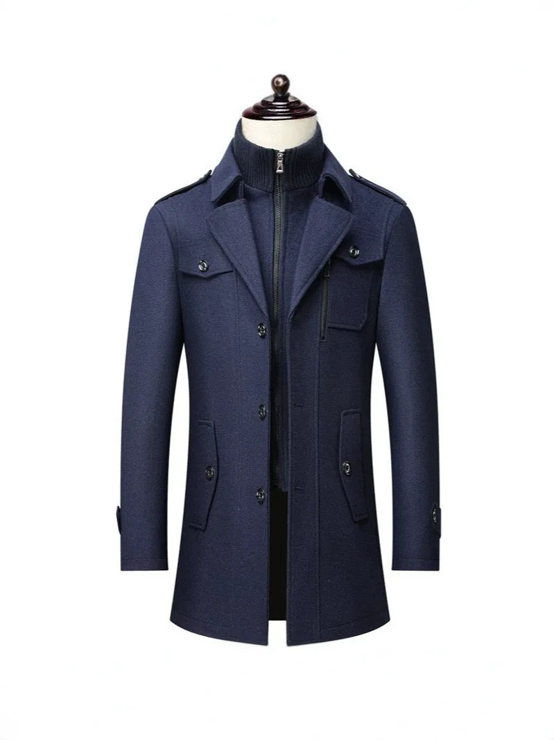Men’s Wool-Blend Double-Collar Overcoat