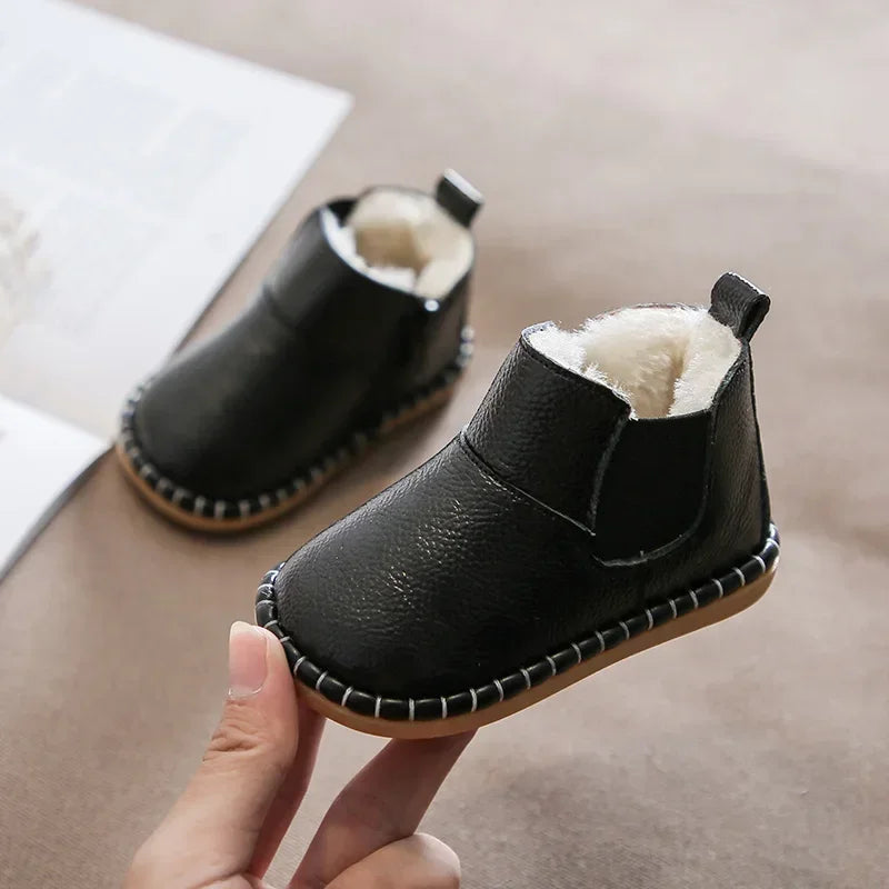 Autumn Winter Baby Girls Boys Genuine Leather Snow Boots Warm Plush Outdoor Infant Toddler Shoes Soft Bottom Kids Children Shoes