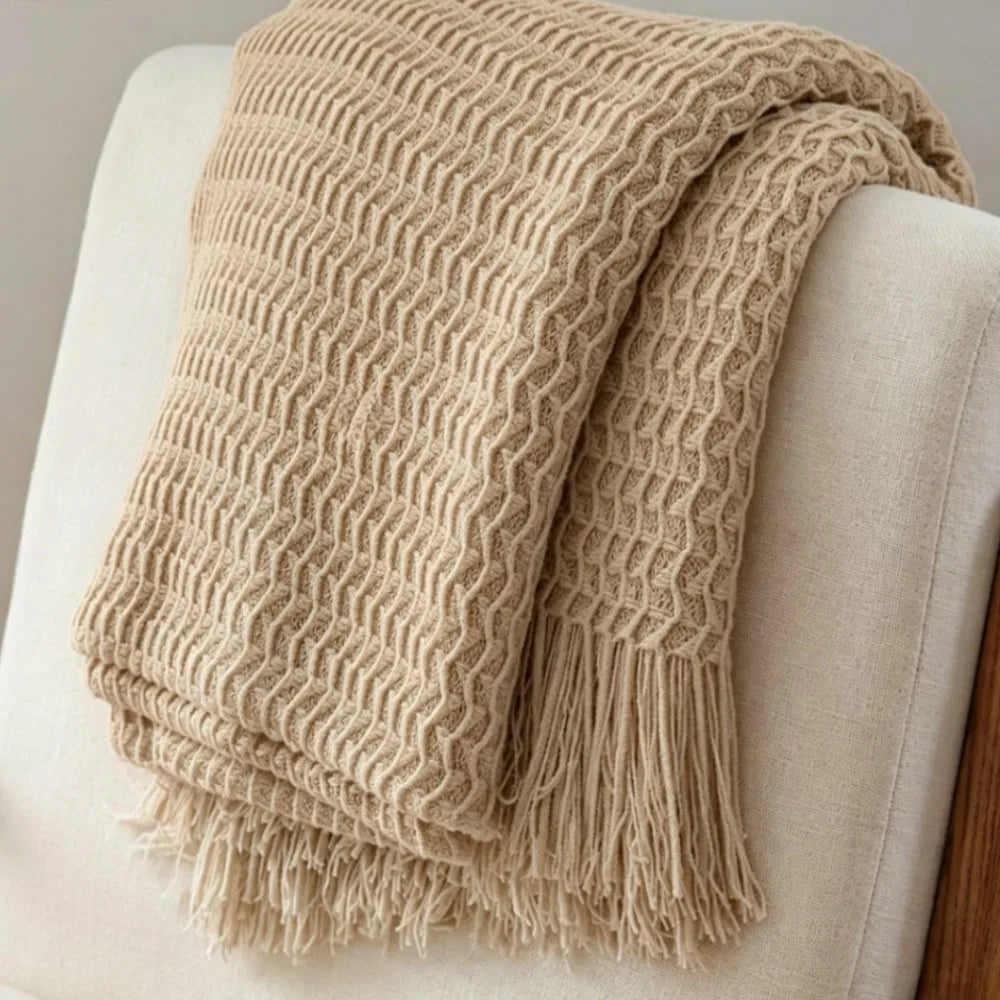 Nordic Knitted Blanket Soft Summer Air Conditioning Sofa Bed Plaid Travel Nap Cozy Blanket with Tassels for Comforter Decor