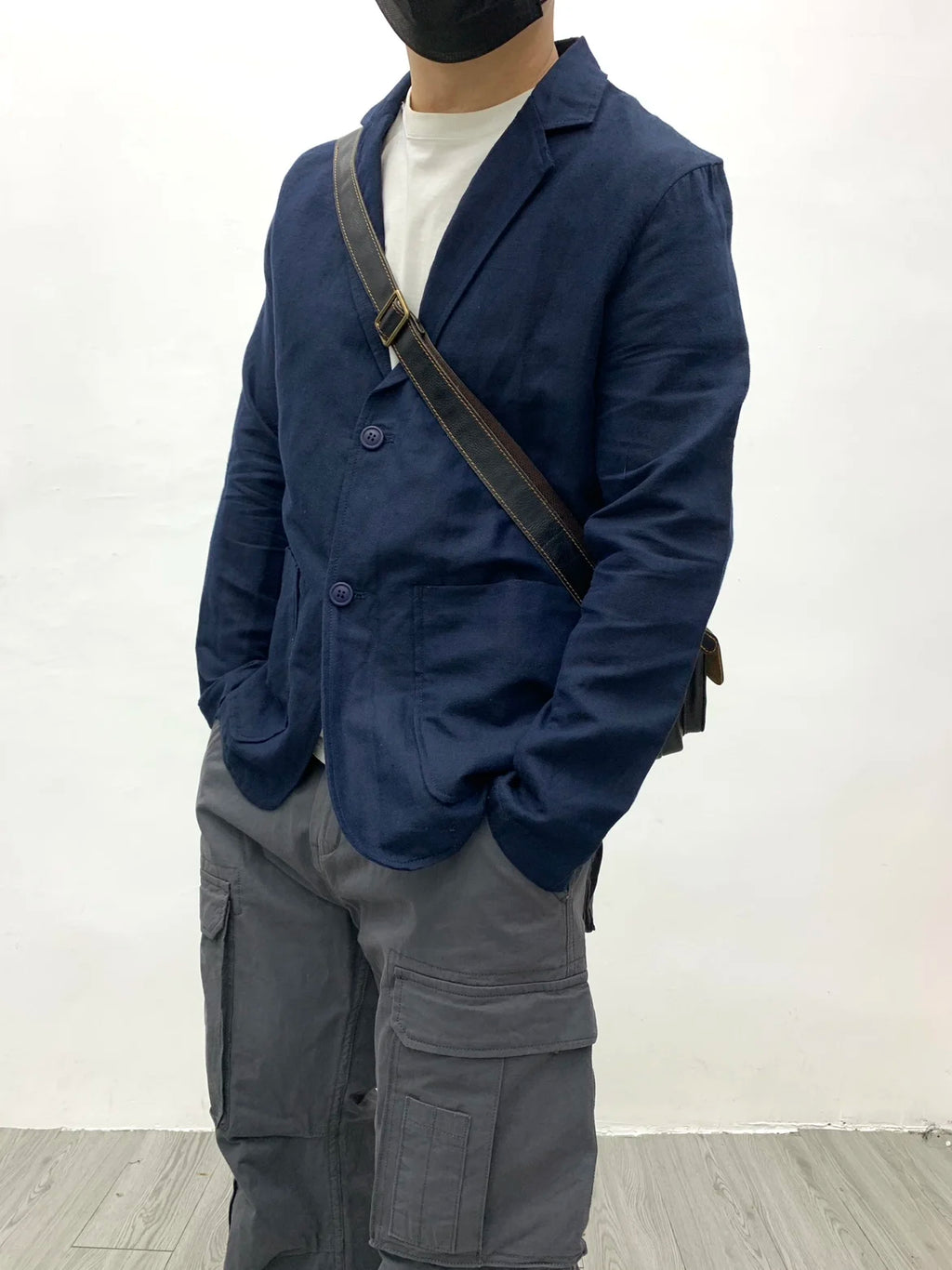 Chaqueta de traje para hombre de algodón y lino estilo japonés