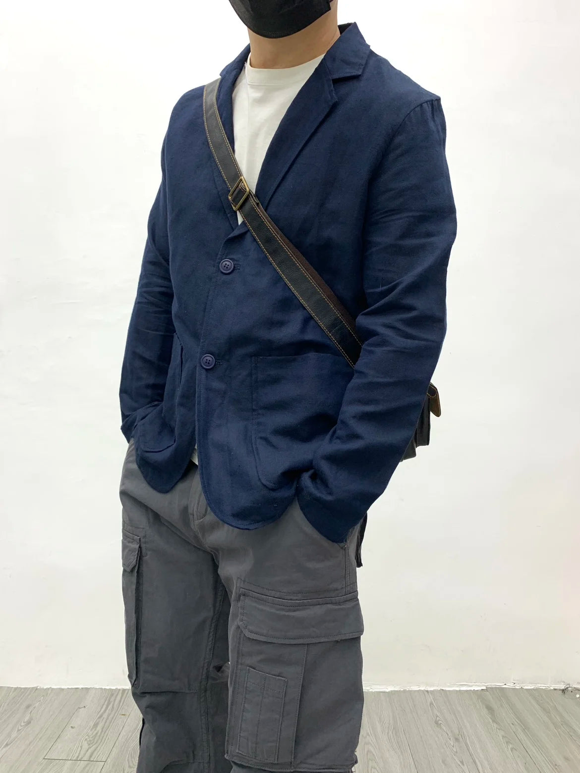Chaqueta de traje para hombre de algodón y lino estilo japonés