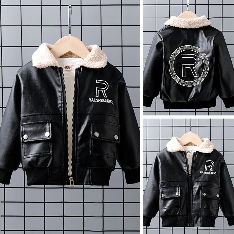 Boys’ Fleece-Lined Winter PU Jacket