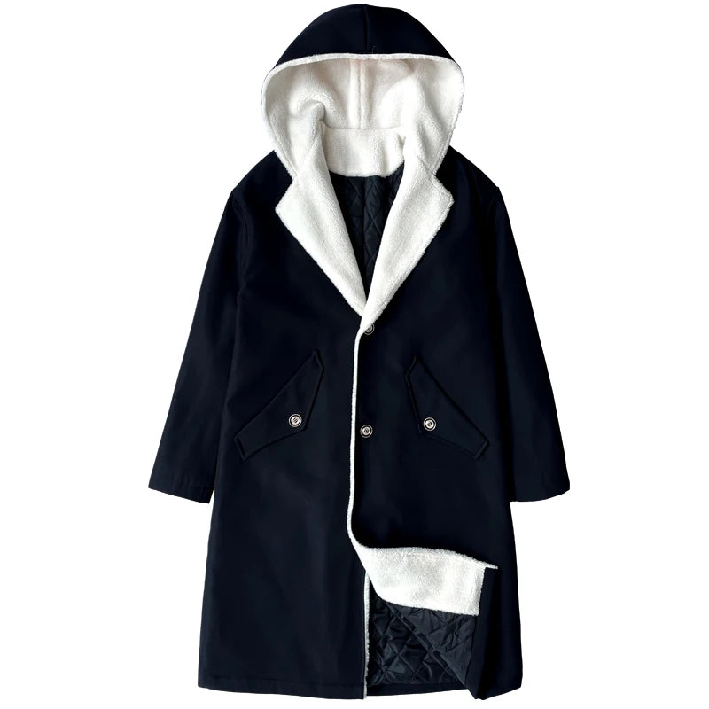 Men’s Hooded Long Trench Coat – Wool-Lined