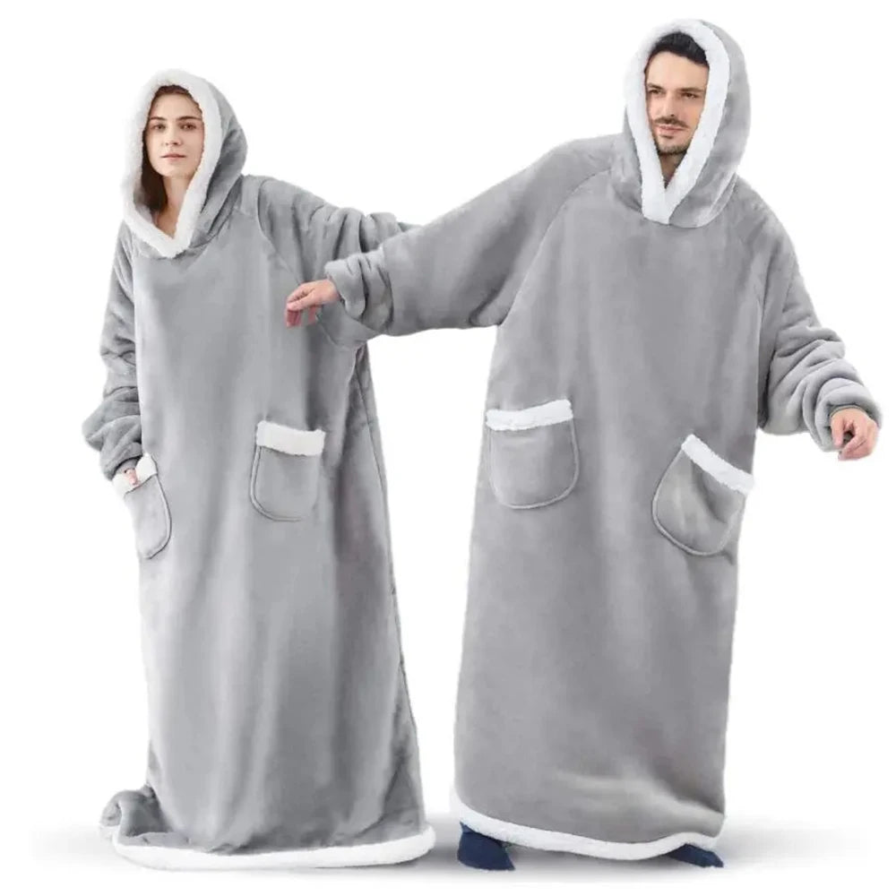Extra Long Wearable Blankets Winter Flannel Hooded Blanket with Full Sleeves Men Women Cozy Soft Throw Adult TV Blanket Padilla Innovations LLC