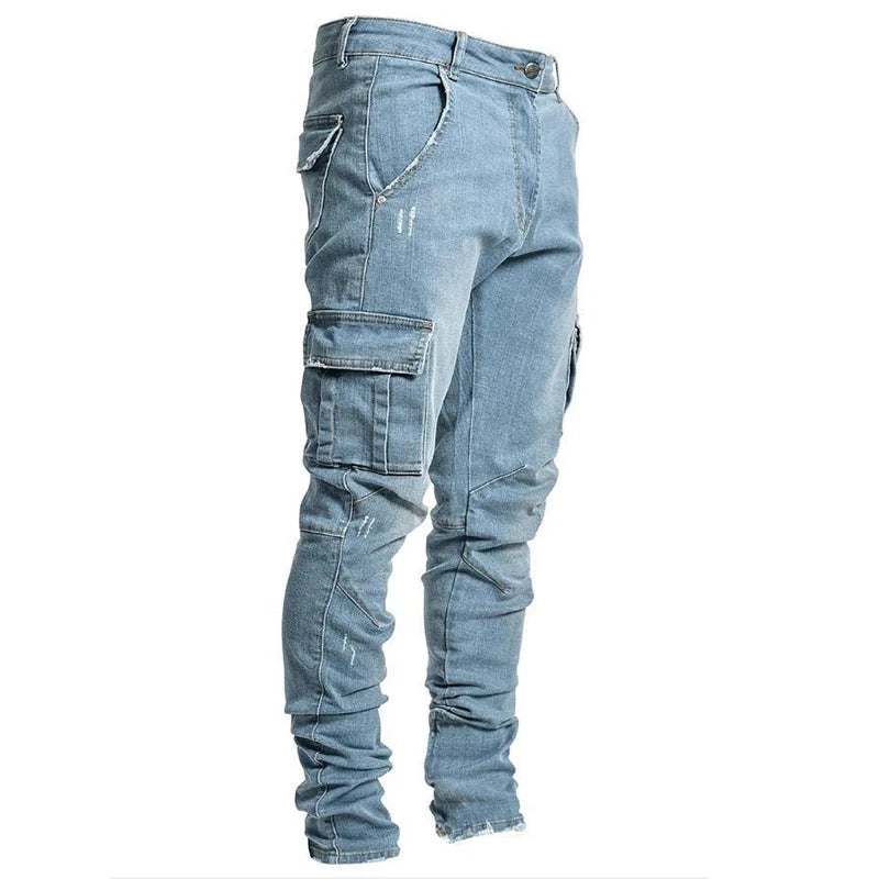 Men’s Skinny Cargo Jeans – Black, Light Blue, Dark Blue or Gray