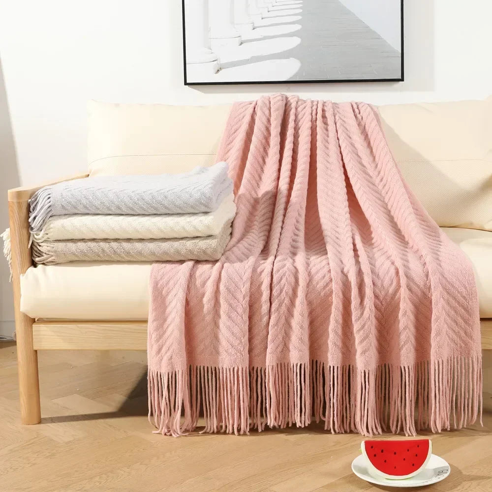 Cozy Throw Blanket Home Decoration Sofa Cover Soft Knitted Blanket Solid Color Bedspread On The Bed Office Nap Cover Warm Shawl