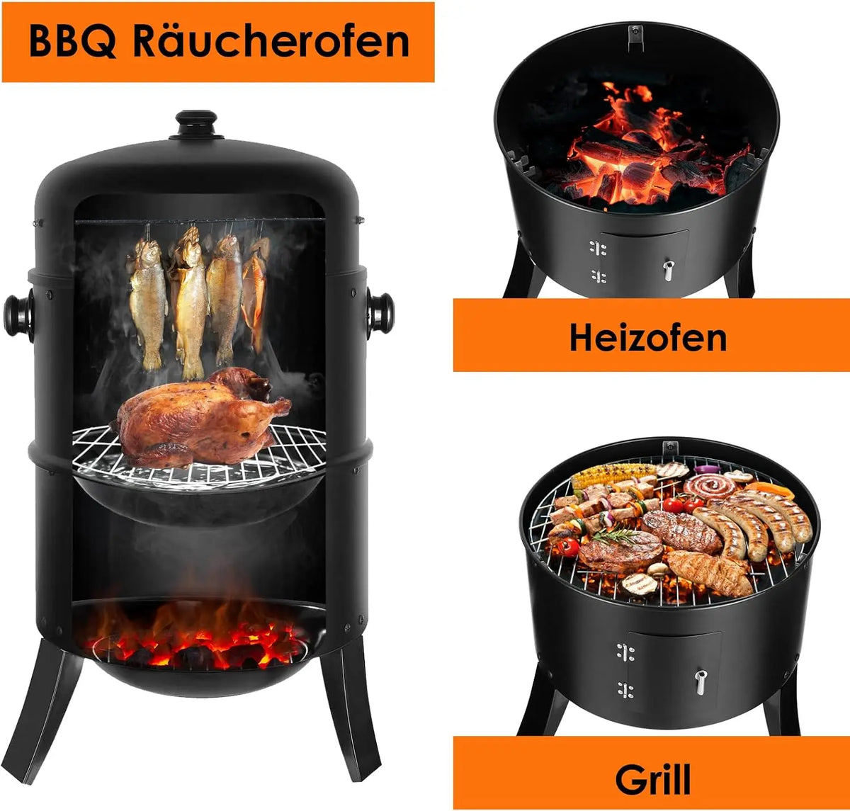 3-in-1 Charcoal Water Smoker Grill
