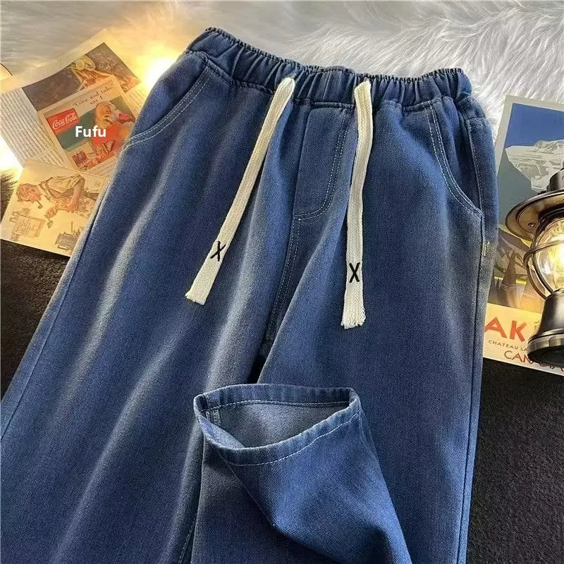 Men’s Loose Wide-Leg Drawstring Jeans