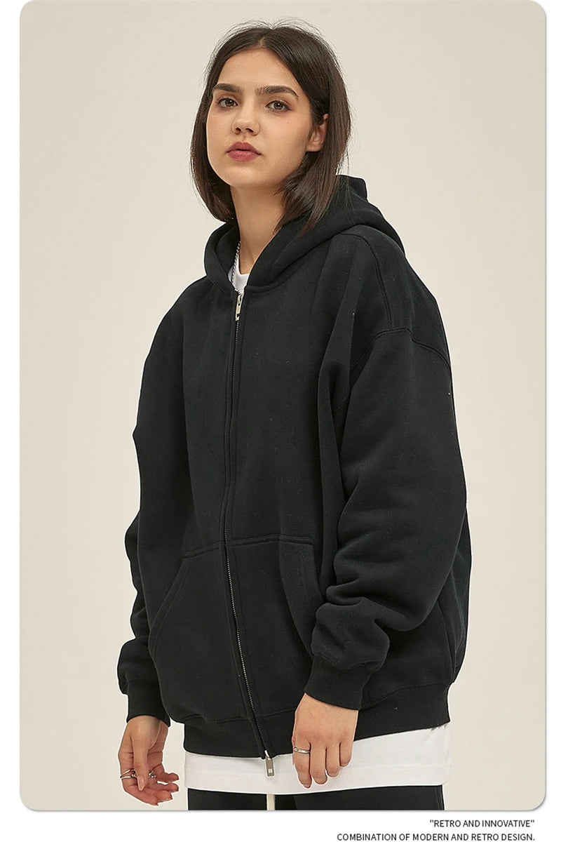 ZODF New Men Double Headed Zipper Fleece Hoodies Unisex Loose Basic Solid Warm Hooded Sweatshirts Coats For Winter HY0633 Padilla Innovations LLC