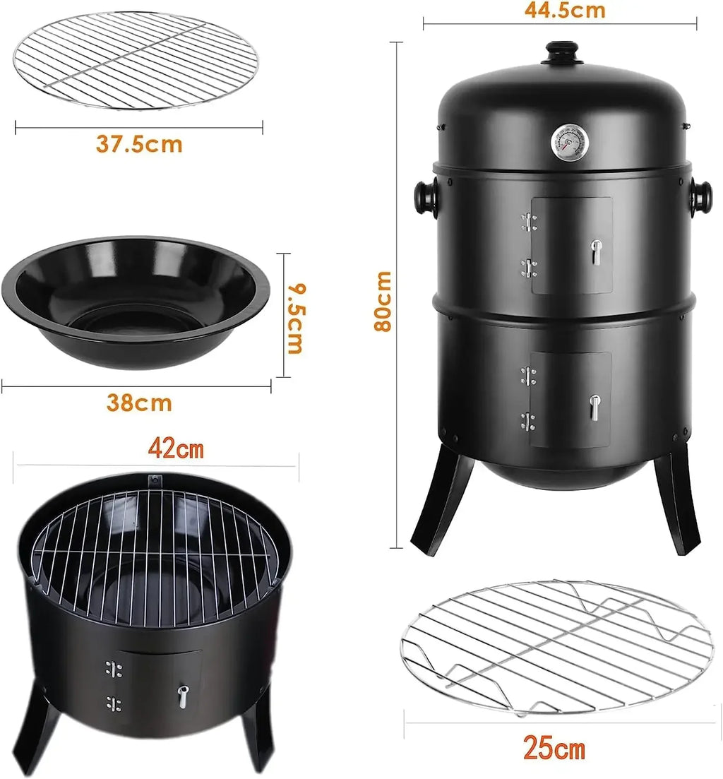 Ahumador y parrilla de carbón 3 en 1
