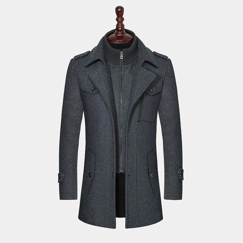 Men’s Wool-Blend Double-Collar Overcoat