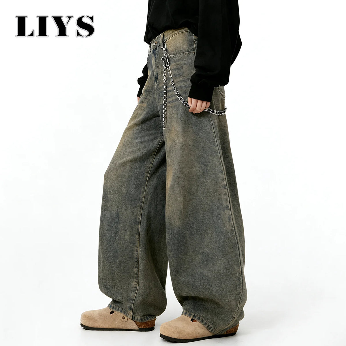 LIYS Men’s Retro Baggy Wide-Leg Jeans