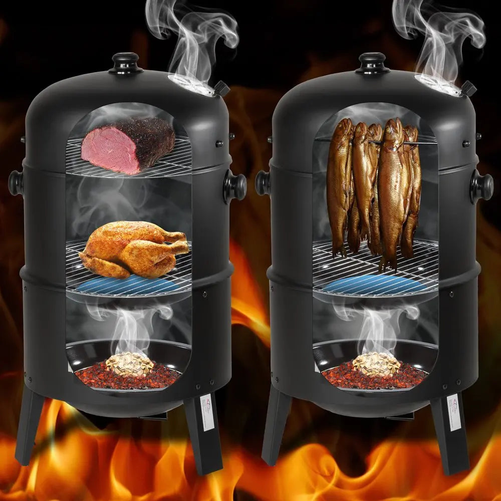 3-in-1 Charcoal Smoker Grill with Thermometer