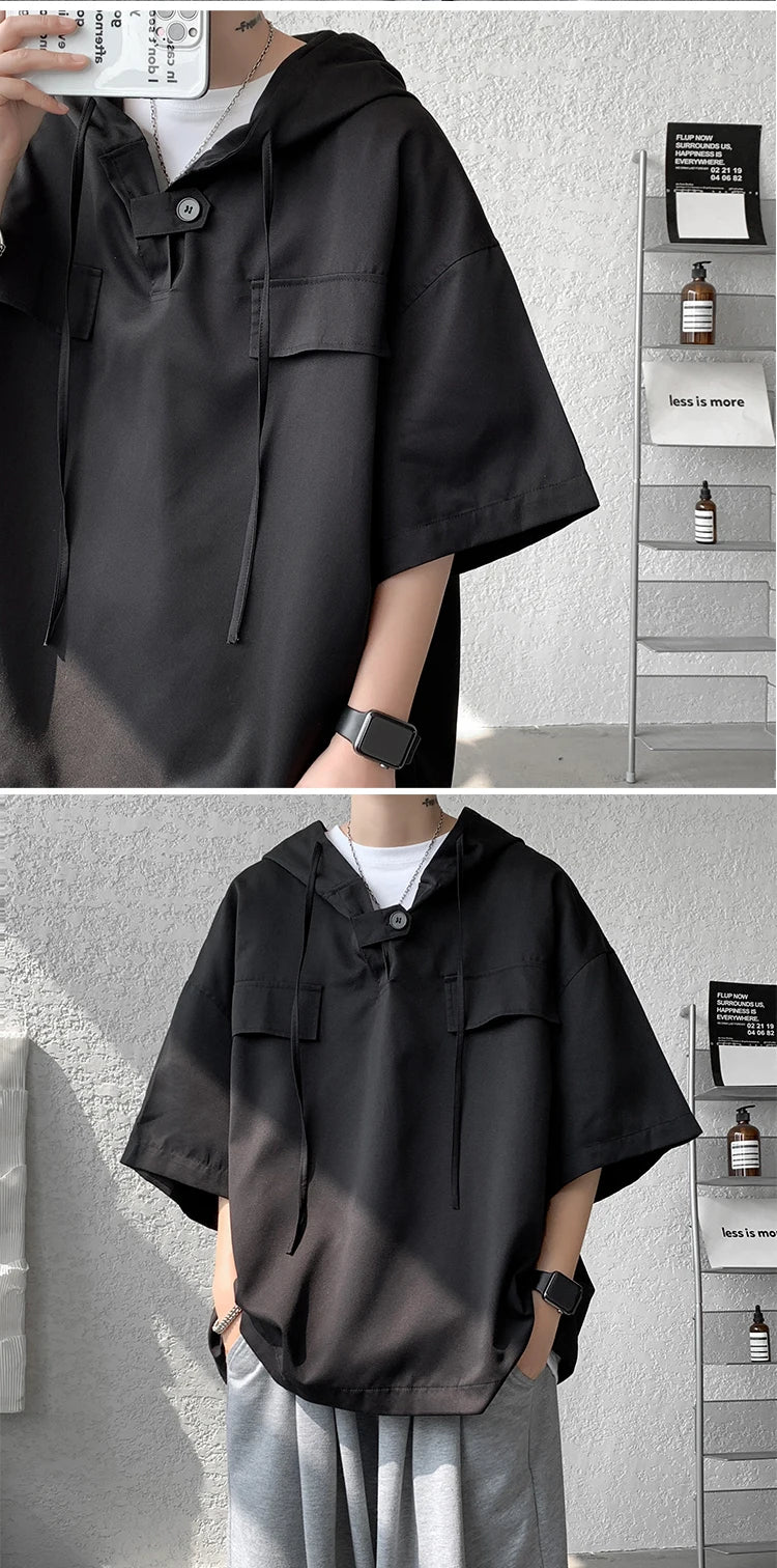 Camiseta urbana de manga corta con capucha para hombre