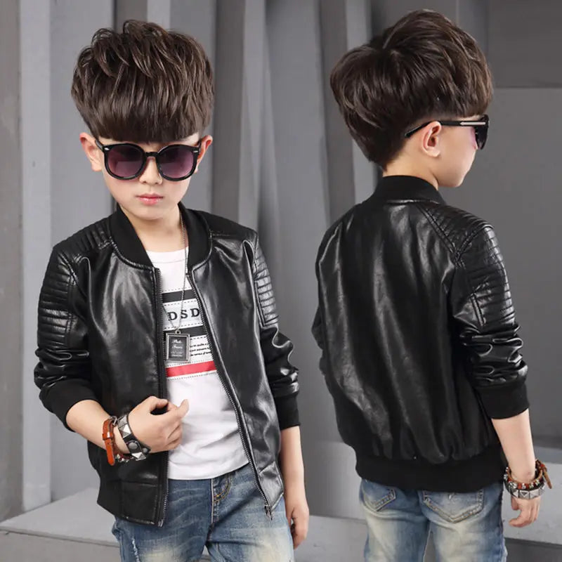 Boys’ Waterproof PU Leather Coat