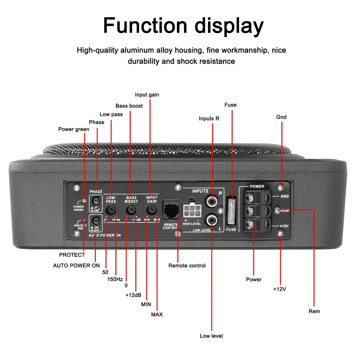 Car Subwoofer 10in 800W Stable Performance Aluminum Alloy Housing Subwoofer for 12V Car Truck Marine Boat