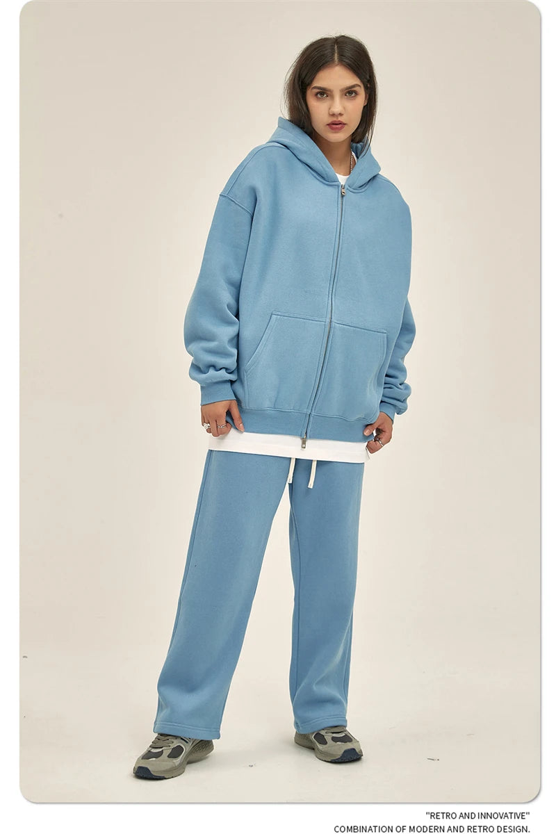 ZODF New Men Double Headed Zipper Fleece Hoodies Unisex Loose Basic Solid Warm Hooded Sweatshirts Coats For Winter HY0633 Padilla Innovations LLC