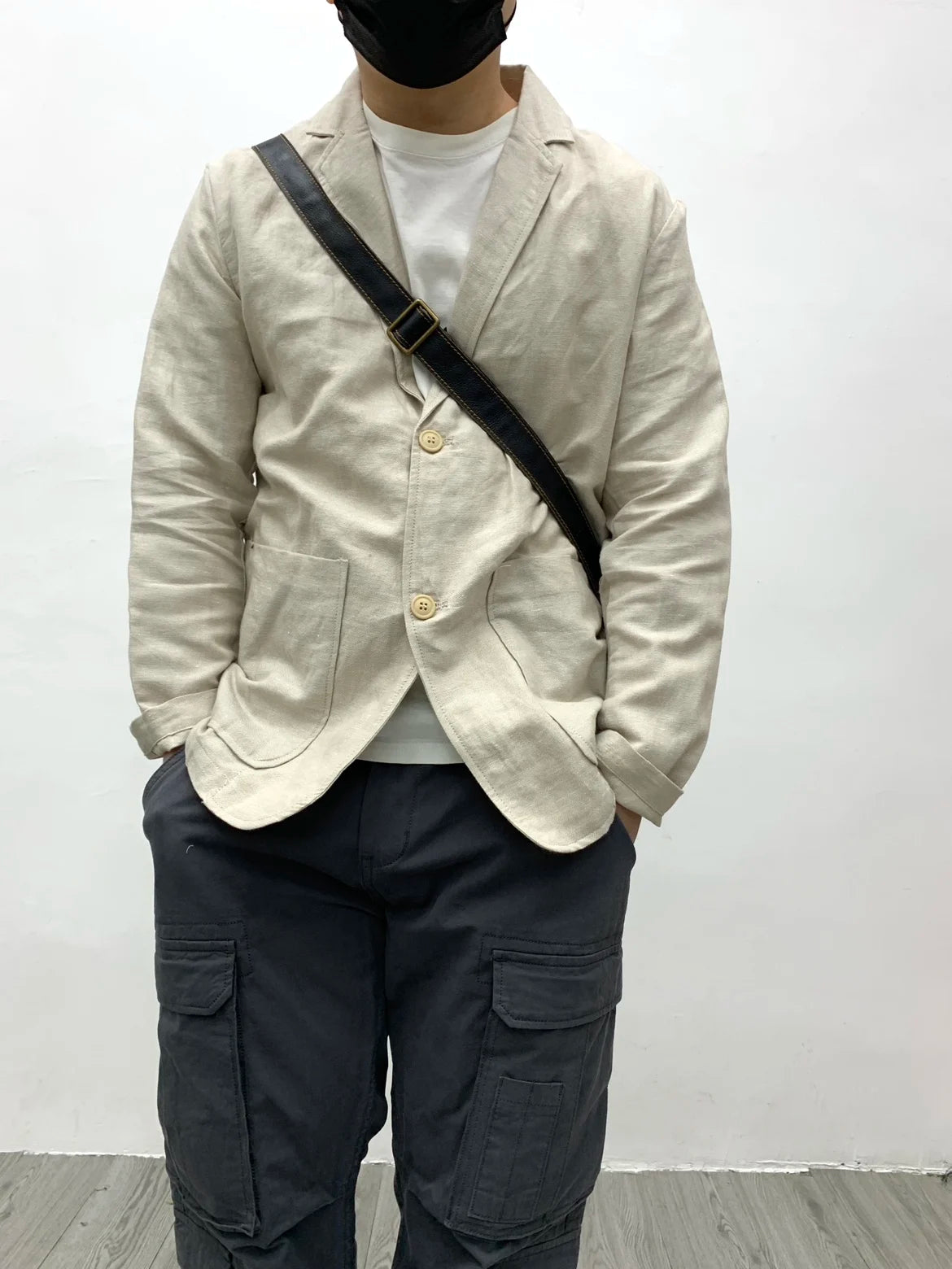 Chaqueta de traje para hombre de algodón y lino estilo japonés