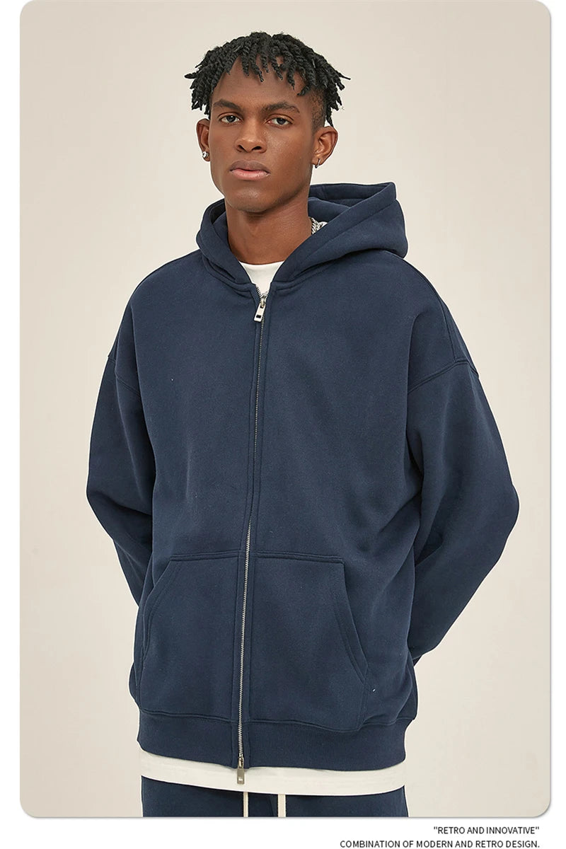 ZODF New Men Double Headed Zipper Fleece Hoodies Unisex Loose Basic Solid Warm Hooded Sweatshirts Coats For Winter HY0633 Padilla Innovations LLC