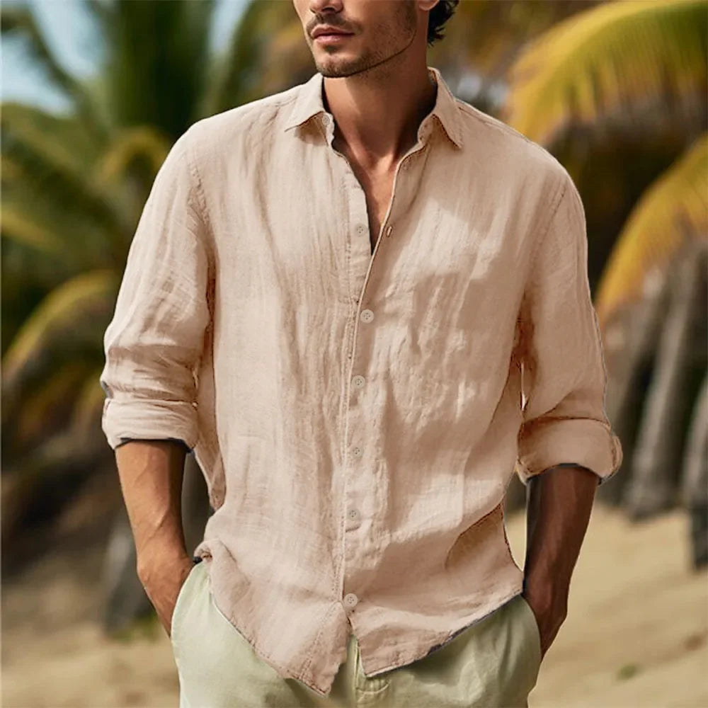 Men’s Cotton-Linen Long-Sleeve Shirt