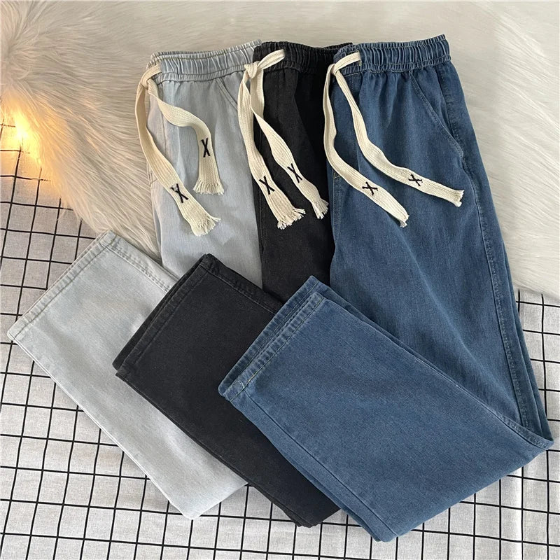 Men’s Loose Wide-Leg Drawstring Jeans