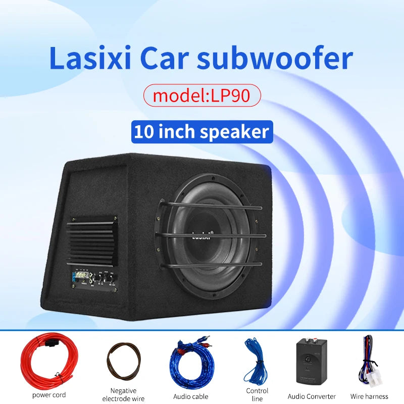 Peak 800W car subwoofer with active built-in amplifier, stunning heavy bass, car trunk subwoofer with high power