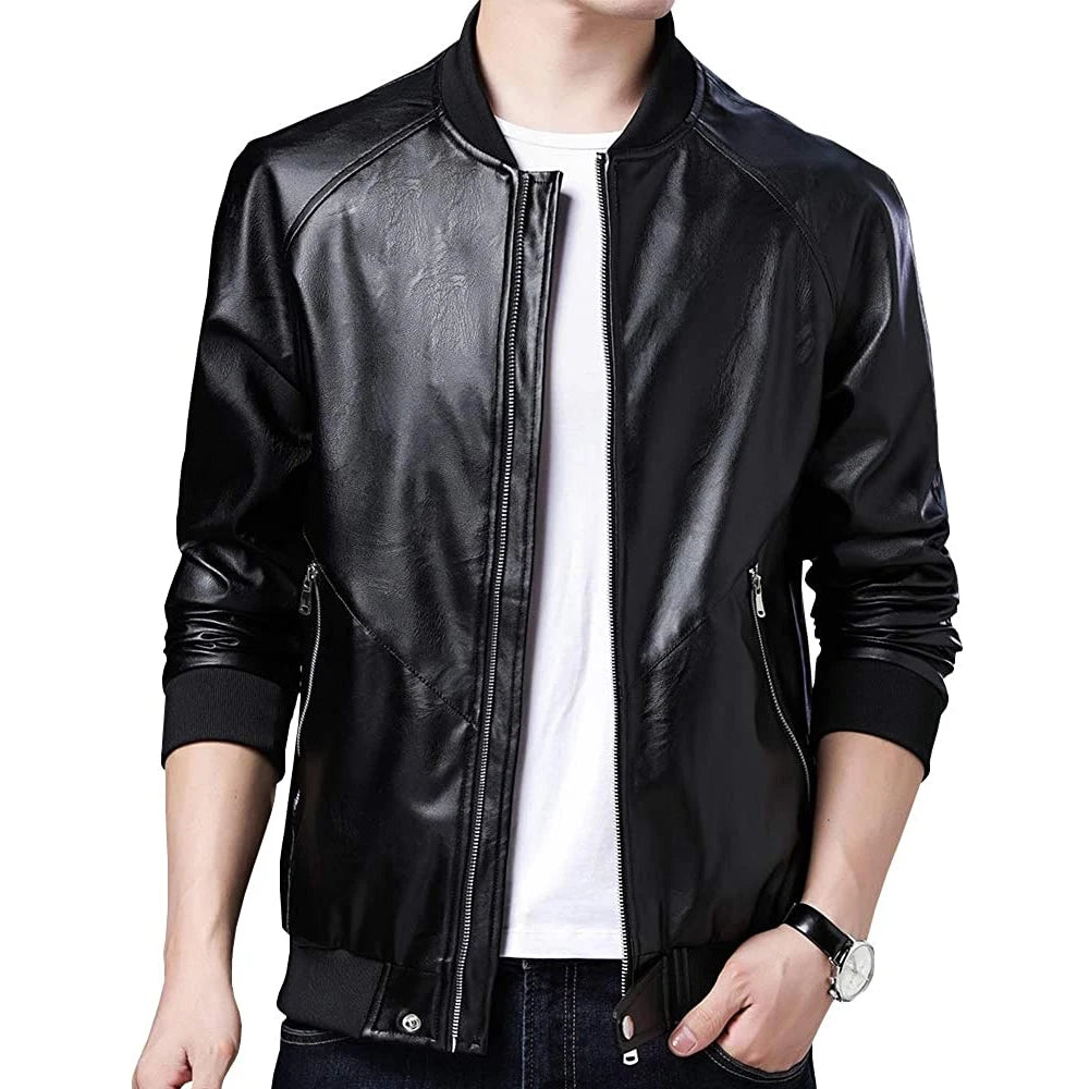 Men’s Windproof Winter Leather Jacket