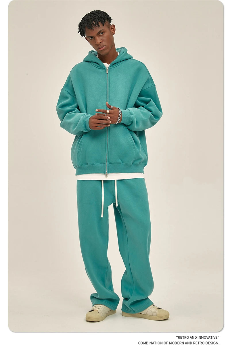 ZODF New Men Double Headed Zipper Fleece Hoodies Unisex Loose Basic Solid Warm Hooded Sweatshirts Coats For Winter HY0633 Padilla Innovations LLC