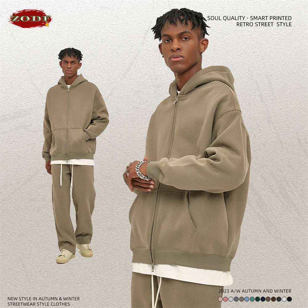 ZODF New Men Double Headed Zipper Fleece Hoodies Unisex Loose Basic Solid Warm Hooded Sweatshirts Coats For Winter HY0633 Padilla Innovations LLC