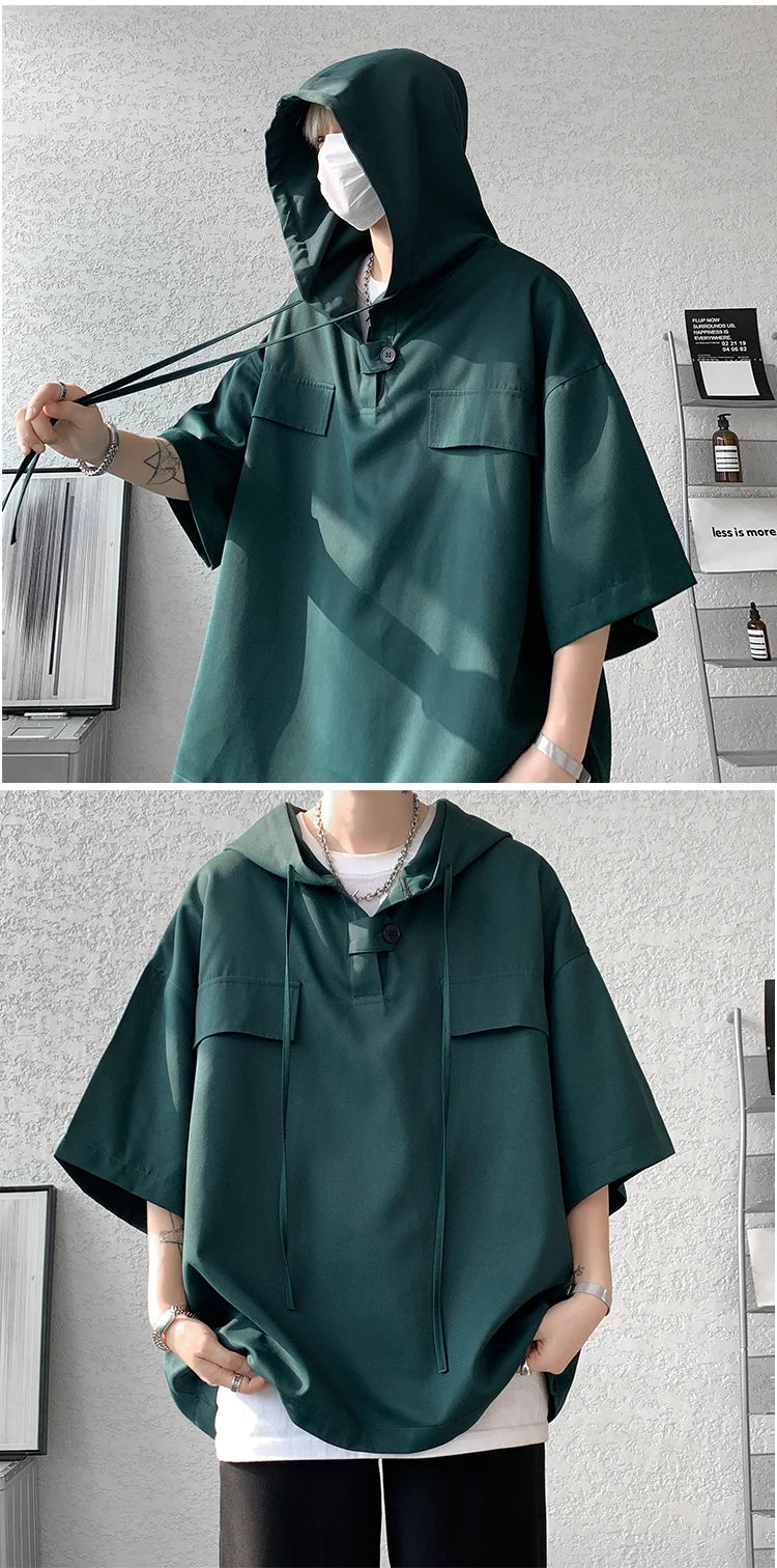 Camiseta urbana de manga corta con capucha para hombre