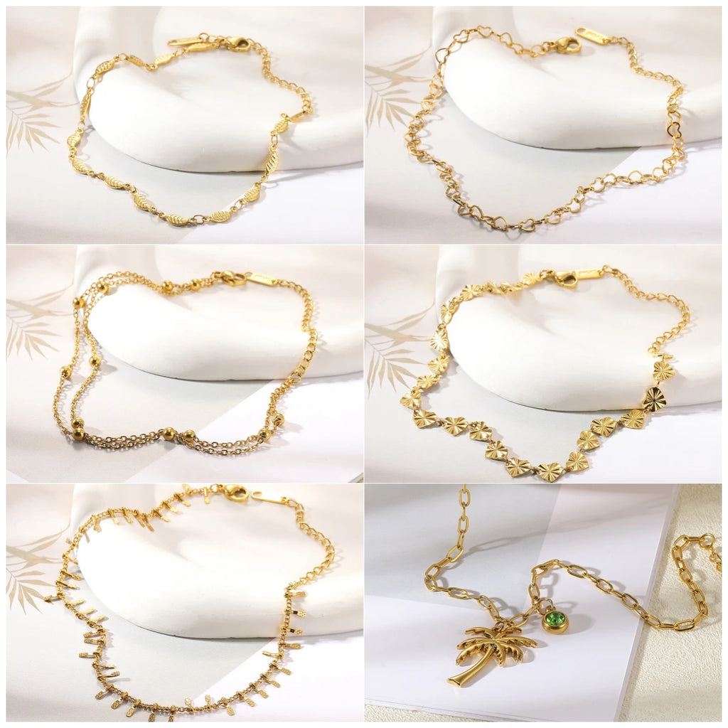Women’s Stainless Steel Leaf & Heart Anklet