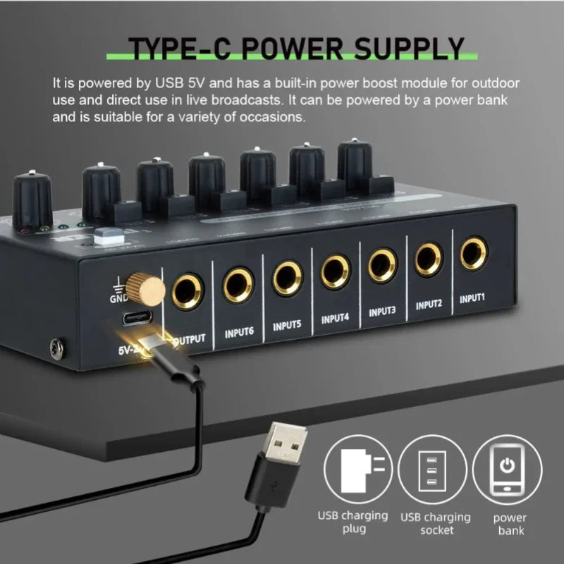 Compact Multi-Input Audio Mixer with Monitor Routing