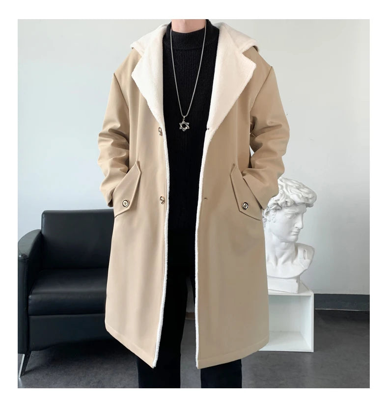 Men’s Hooded Long Trench Coat – Wool-Lined