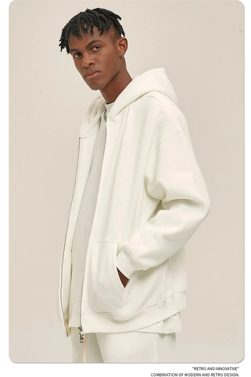 ZODF New Men Double Headed Zipper Fleece Hoodies Unisex Loose Basic Solid Warm Hooded Sweatshirts Coats For Winter HY0633 Padilla Innovations LLC