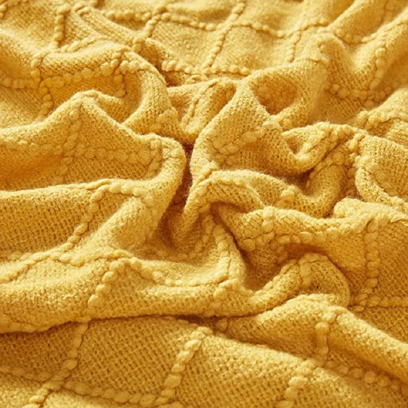 Luxury Chunky Cream Throw Blanket Soft Cozy Cable Knitted with Tassels All-Season Nordic Home Decor Blanket Gift
