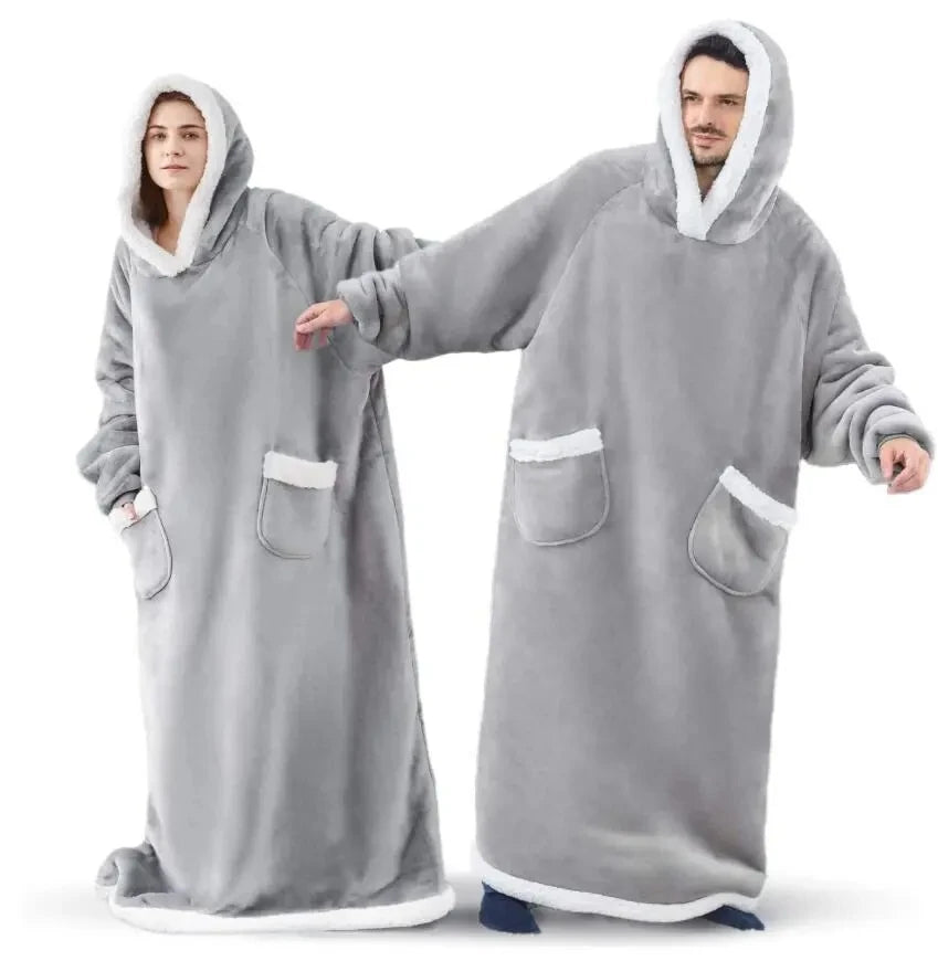 Extra Long Wearable Blankets Winter Flannel Hooded Blanket with Full Sleeves Men Women Cozy Soft Throw Adult TV Blanket Padilla Innovations LLC