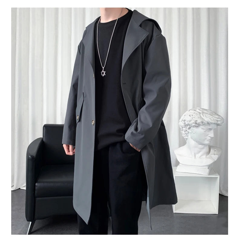 Men’s Hooded Long Trench Coat – Wool-Lined
