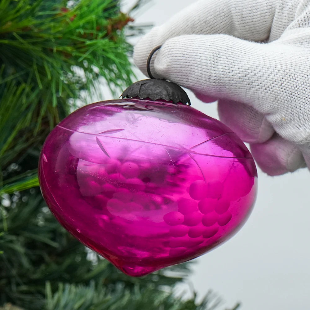 Vintage Queen Pink Modern Glass Turnip Christmas Tree Ornaments Wholesale 1 Color Printing Hanging 3.9 Inches IndianShelf