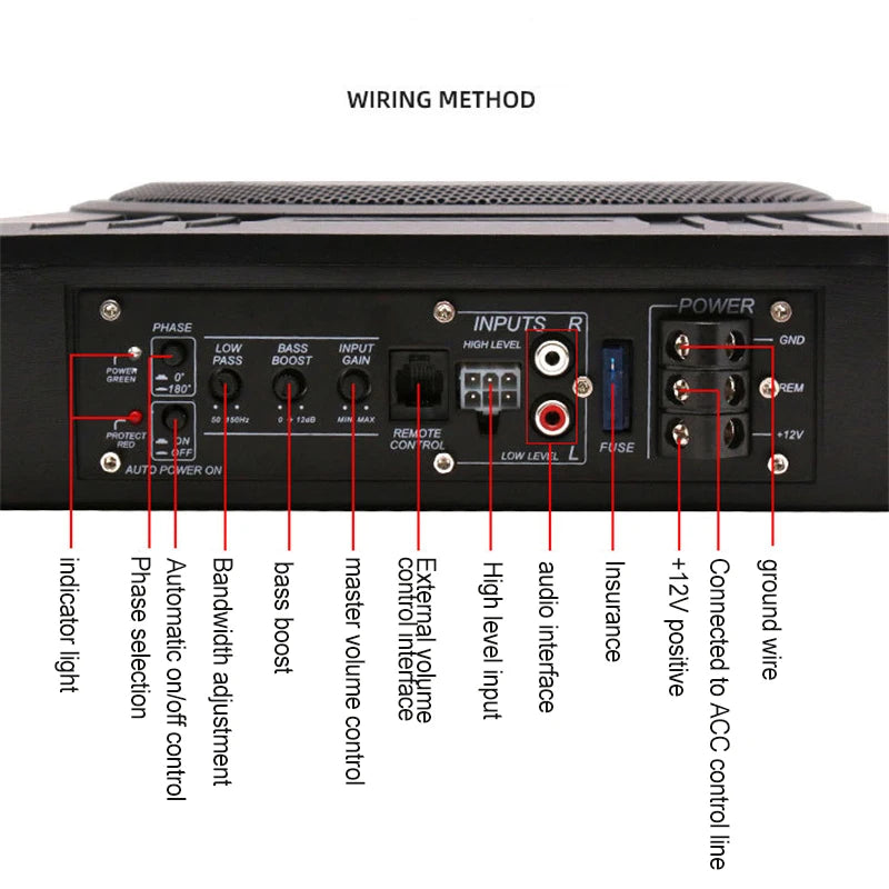 8/10 Inch Subwoofer Car Audio 12V600W High-power Aluminum Alloy Car Speaker Under Seat Woofer Modification Ultra-thin Subwoofer