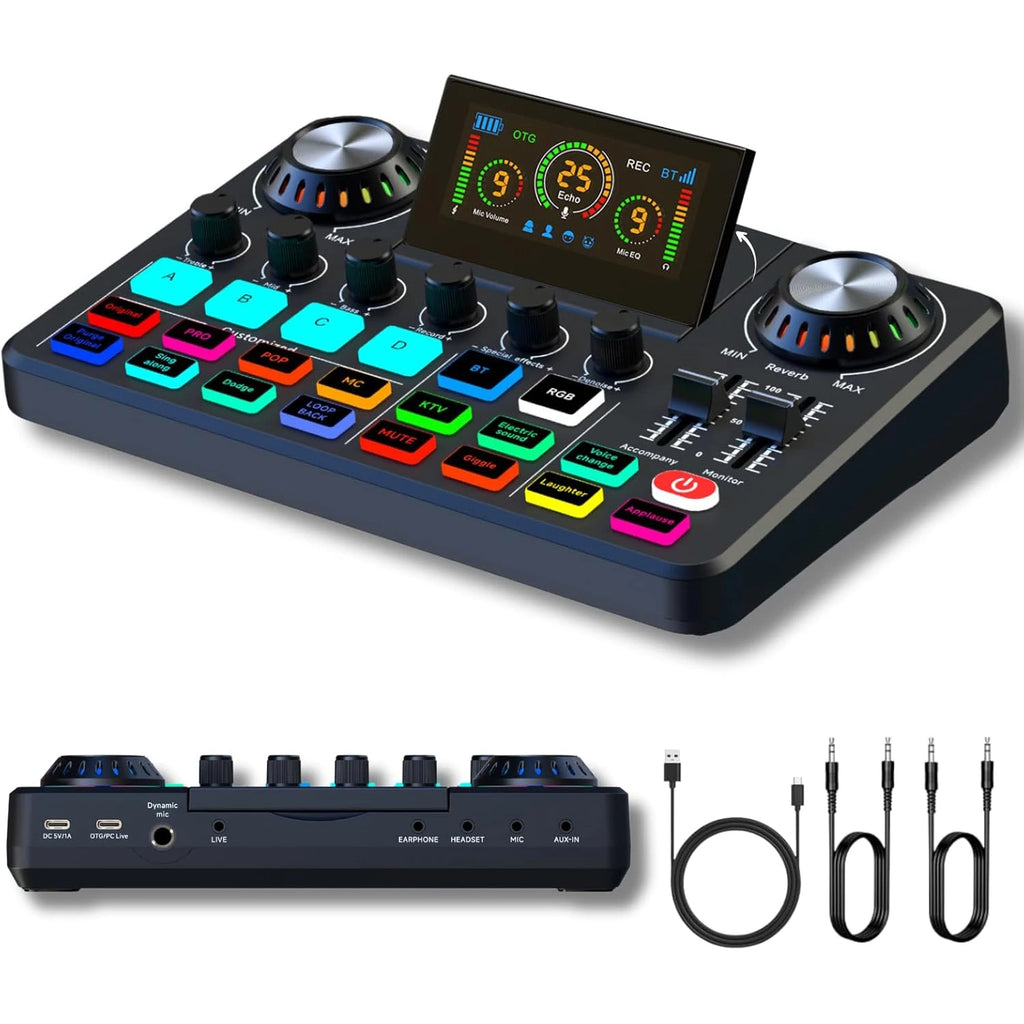 Tarjeta de sonido RGB en vivo y mezclador de audio para DJ con cambiador de voz