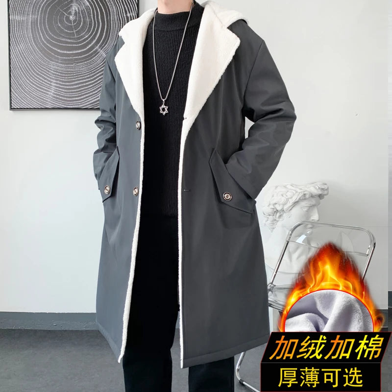 Men’s Hooded Long Trench Coat – Wool-Lined