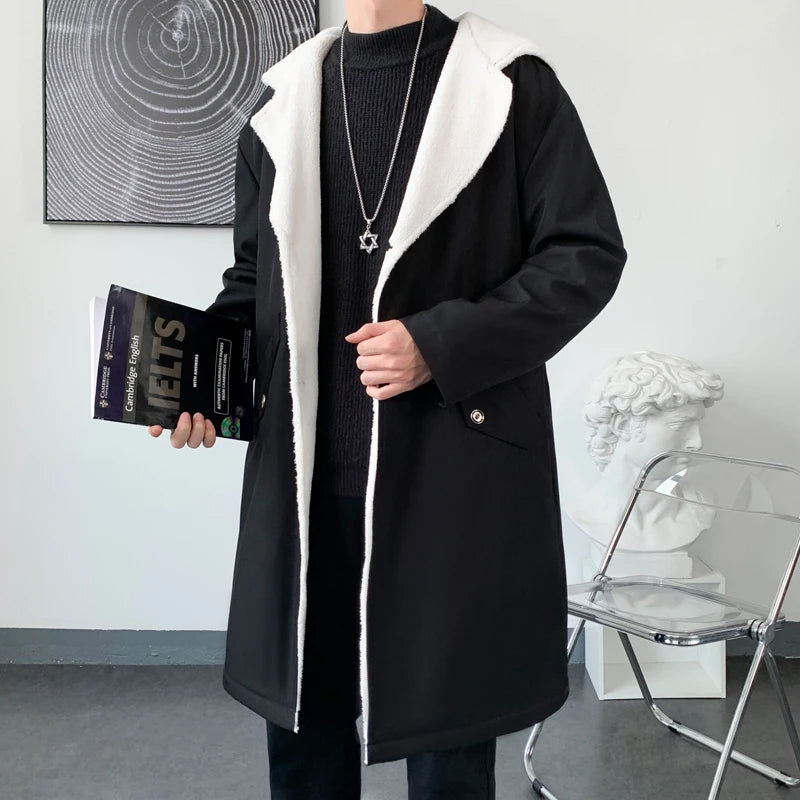 Men’s Hooded Long Trench Coat – Wool-Lined