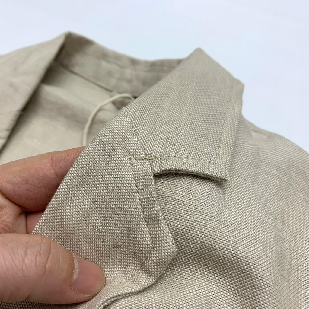 Chaqueta de traje para hombre de algodón y lino estilo japonés