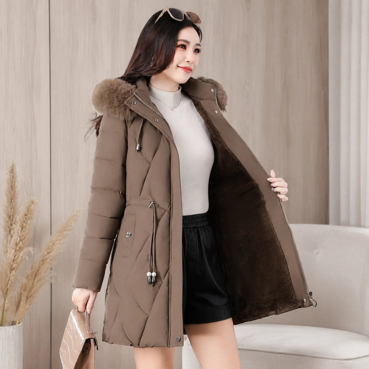 Women’s Long Fur-Collar Winter Puffer Jacket