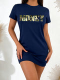 Women's Banknote Print Casual T-Shirt Dress