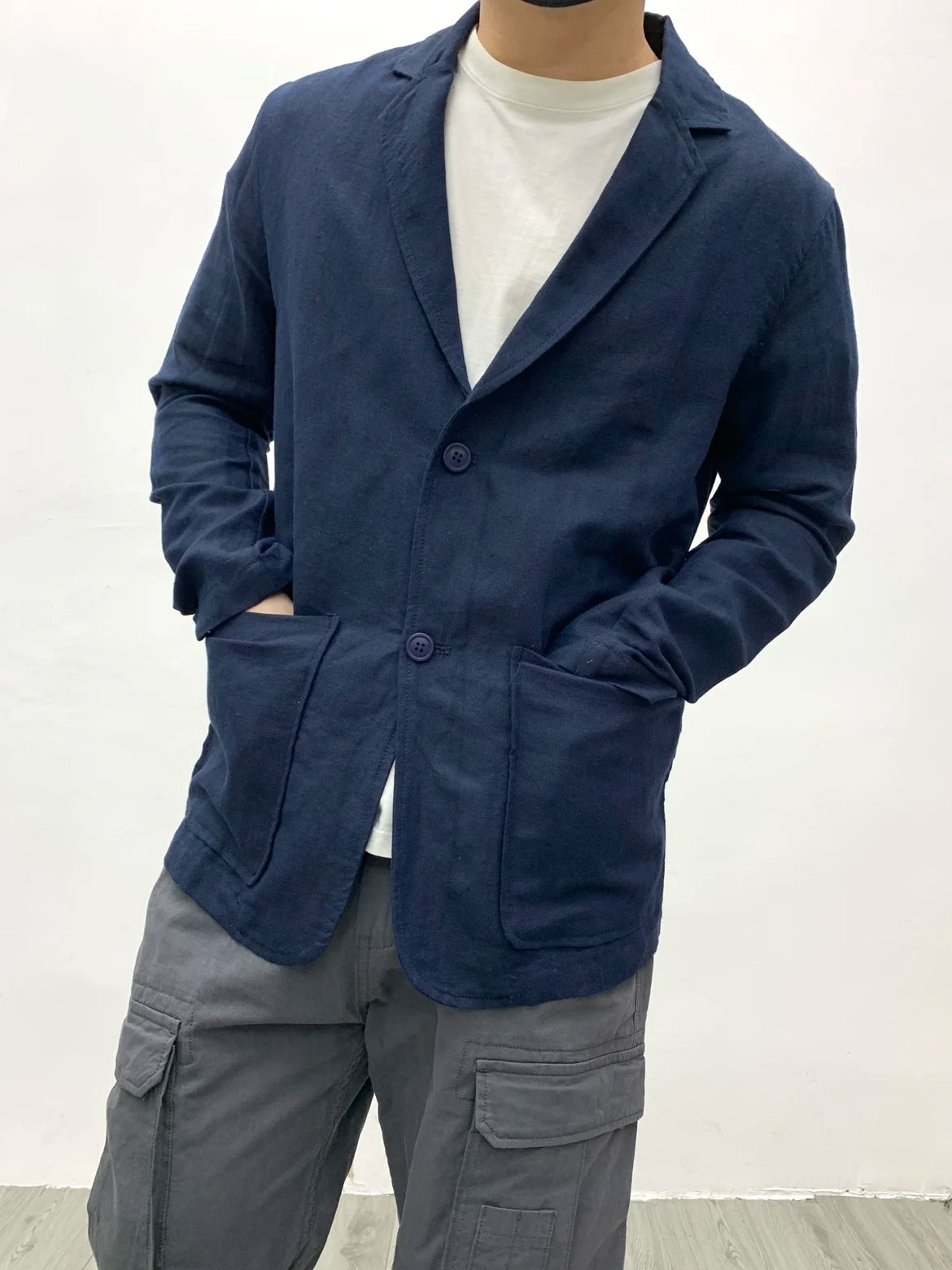 Chaqueta de traje para hombre de algodón y lino estilo japonés