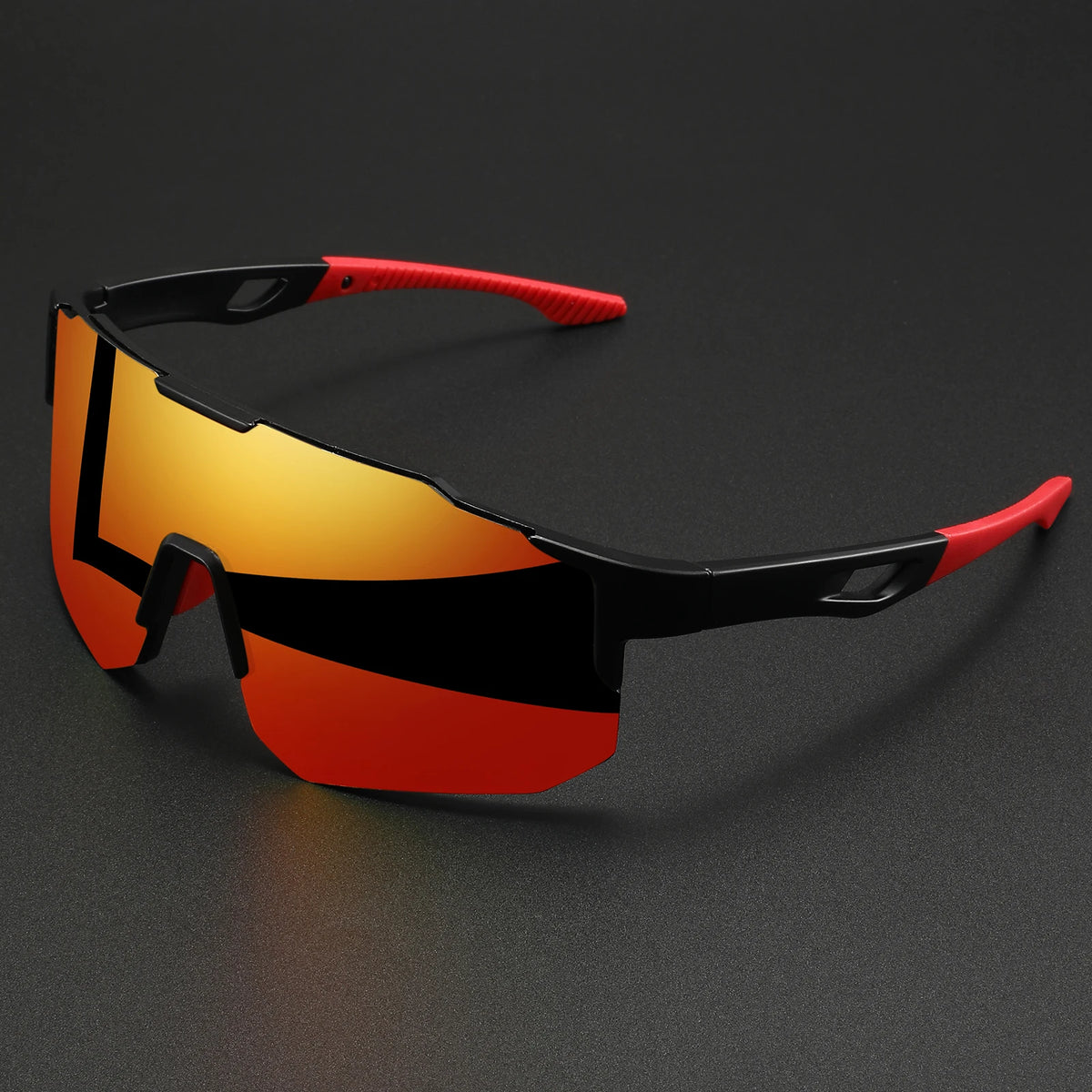 Oversized Wraparound Sports Sunglasses - Red Mirror