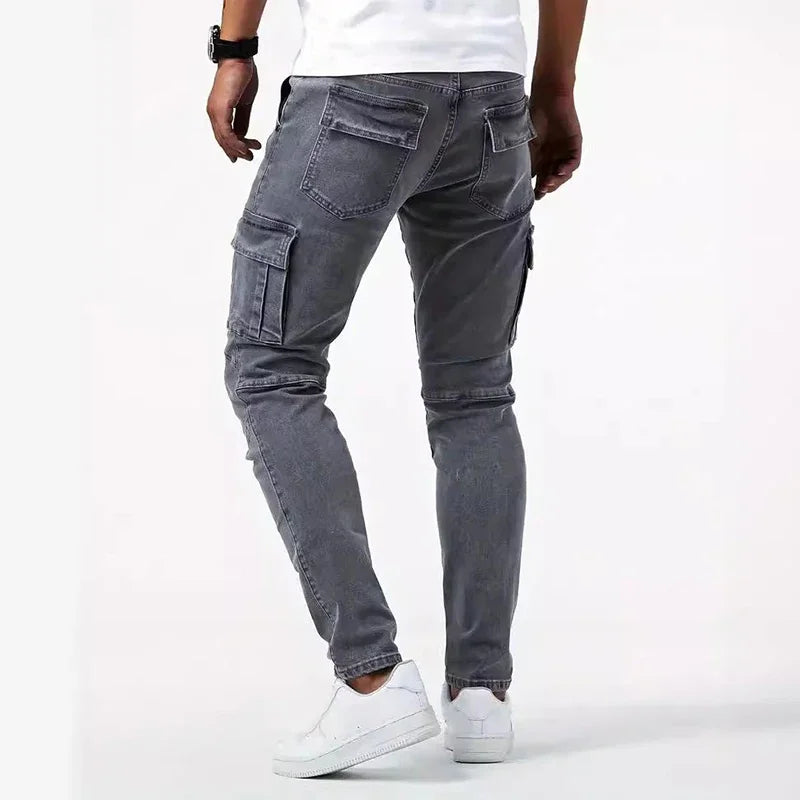Men’s Skinny Cargo Jeans – Black, Light Blue, Dark Blue or Gray