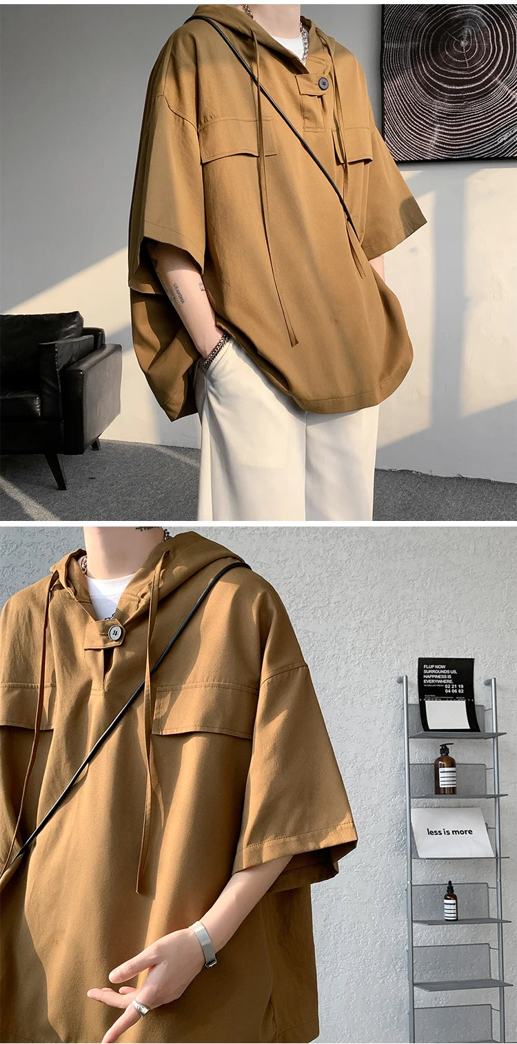 Camiseta urbana de manga corta con capucha para hombre