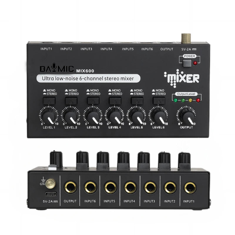 Mezclador de audio compacto de múltiples entradas con enrutamiento de monitor